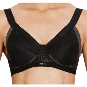Berlei  US 32D High Extreme Impact Shift Wired Bra Black Sports Bra Black/Grey